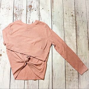 Cropped Pink Sweater, Front Knot